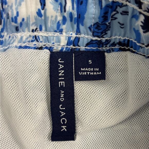 Janie and Jack Boys Blue Black Swim Trunks Ocean and Palm Tree Graphic Size 5 - Picture 2 of 5